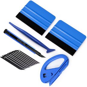 Gomake Vehicle Vinyl Wrap Tool Kit Window Tinting Tool Include 4 Inch Felt Squeegee, Retractable 9mm Utility Knife and Blades, Zippy Vinyl Cutter and Mini Go Corner Squeegee for Car Wrapping