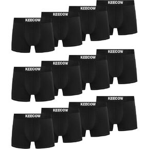 KEECOW Men's Underwear, Boxer Briefs, Soft Breathable Moisture Wicking Cotton, Black, 12 Pack