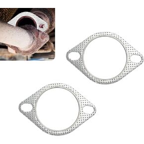 حشية واجهة عادم AJXN 2 PCS ، 2.5 "/63 مم من الفتحة الطويلة من نوع ثنائي درجة حرارة عالية من حافة الحافة شفة مقاومة للضغط ، أجزاء تعديل البديل ، لمعظم السيارات (الفضة)