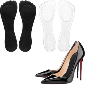 2 Pair Gel Cushion Insoles Adhesive Cushioning Insoles Sandals Flats Dress Shoes, 3/4 Gel Cushion Insoles for Women Non-Skidding Shoe Insoles for High Heels Sandals Flats Boots (Clear, Black)