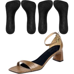3/4 Pigskin Shoe Inserts for Women, Self-Adhesive Arch Support Sandal Inserts Women, Anti-Slip Leather High Heel Cushioning Insoles, Relieve & Prevent Shoe Discomfort (2 Pairs, Black, Medium)