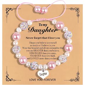 سوار حفيدة ISQ ، Pink Pearl و Rhinestone Cute Bracelet Swelet Bracelet مع بطاقة من هدية يوم أمهات الجدة
