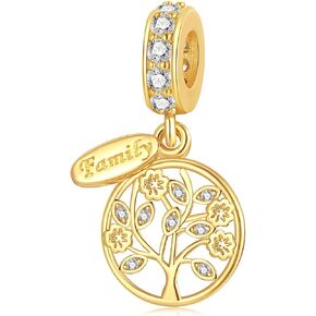 Gold Family Tree Charms for Bracelets and Necklaces 925 Sterling Silver I Love You Pendant Bead Birthday Valentine's Day Jewelry Gifts for Women