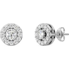 Gilded Lab-Grown Diamond Stud Plus Round Halo Earrings for Women, Round Cut, 4-Prong, Push Back, 925 Sterling Silver or 14KTGold-Plated, F Color SI1