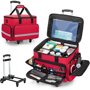 CURMIO Rolling Medical Bag with Wheels, First Aid Kits Case with Removable Dividers, Empty Emergency Response Supplies Bag for Home Health Nurses, Doctors, EMT, EMS Professionals, Black