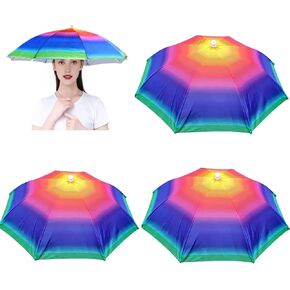3 Pack Umbrella Hat, Sports Head Umbrella Hats for Adult Women, 26" Diameter Folding Waterproof Rainbow Fishing Headwear for Outdoor Party Beach Hiking