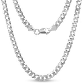LeCalla Solid 925 Sterling Silver Italian 8mm Diamond-Cut Cuban Link Curb Chain Necklace for Men (20, 22, 24, 26 Inches), Made in Italy