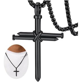 FaithHeart Cross Necklace for Men, Silver/Black/Gold Cross Necklaces Stainless Steel Pendant with 22+2 Inch Box Chain Christian Gifts for Men
