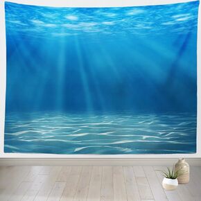 Loccor Underwater World Wall Tapestry - Deep Blue Ocean Sunlight Gravelly Bottom Scene for Bedroom Living Room Decor - Undersea Aquarium Fish Tank Art - 80''x60''