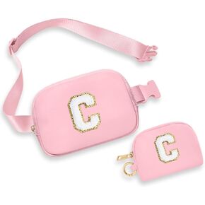YOOLIFE Initial Belt Bag Wallet for Women Girls - Monogram Fanny Packs Crossbody Bag Waist Packs, Personalized Birthday Gifts for Women Teen Girls Mom Daughter Friend Sister, Pink M