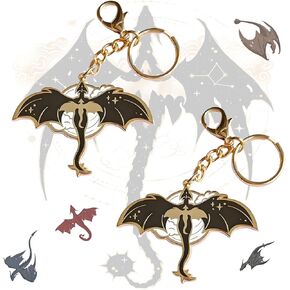 مجموعة مفاتيح Dragon Wings الرابعة ، 2 قطع ، تصميم خيالي أسود وذهبي للمعادن