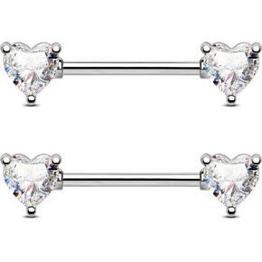 Jewseen 2PCS 925 Sterling Silver Nipple Rings for Women 14G Heart Nipple Piercing Jewelry CZ Straight Barbells Tongue Rings Nipple Jewelry Body Piercing Jewelry