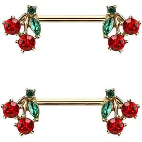 زوج من حلقات حلقات ثقب الكرز ثنائي CZ CZ - 14GN Goldtone