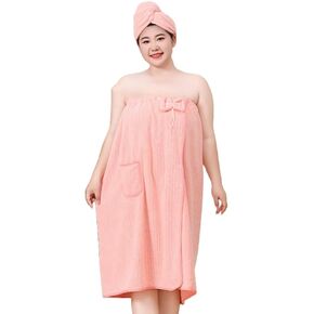 Women's Plus Size Shower Wrap Robe With Hair Dryer,2PCS Sets Oversized Thickening Coral Velvet Bathing Skirt Wrap