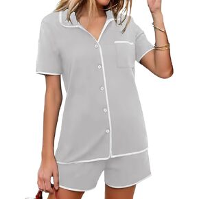 Ekouaer Pajamas Set for Women Short Sleeve Casual Sleepwear Button Down Pj Sets Shorts Soft Loungewear for Summer,S-XXL