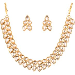 Touchstone "Contemporary Kundan Collection Indian Bollywood Designer Jewelry Necklace in Gold Tone for Women