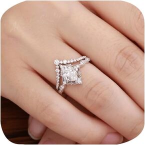 Platinum Plated Teardrop CZ Solitaire Engagement Ring Set Pear-Shaped Bridal Rings Sets for Women Wishbone 'V' Cubic Zirconia Stackable Simulated Diamond Eternity Wedding Promise Band 10#