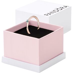 حلقة Pandora Light Blue Solitaire - خاتم الذهب الوردي للنساء - الطبقات أو الخاتم القابل للتكديس - هدية لروزها مع بلورة زرقاء - مع صندوق هدايا