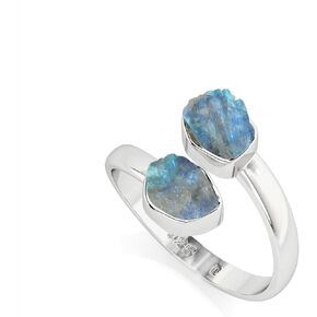 Natural Raw/Rough Rainbow Moonstone 2 Stone Size Adjustable Stackable Twister Ring for Women in Sterling Silver, June Birthstone Jewelry Gifts for Her (Bezel-Set)