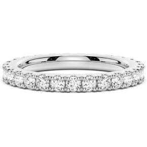 MSBLUE® Round Cut Moissanite Eternity Band with French Pave Setting | Perfect for Wedding and Anniversary| 14K White Gold Vermeil Wedding Band for Women