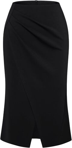 Belle Poque Women's Vintage Wrap Bodycon Pencil Skirts High Waist Knee Length Ruched Work Business Skirt with Slit in Saudi Arabia