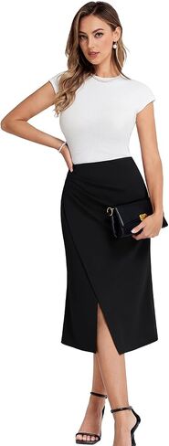 Belle Poque Women's Vintage Wrap Bodycon Pencil Skirts High Waist Knee Length Ruched Work Business Skirt with Slit in Saudi Arabia