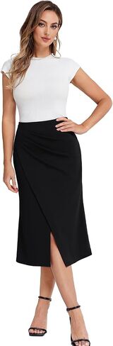 Belle Poque Women's Vintage Wrap Bodycon Pencil Skirts High Waist Knee Length Ruched Work Business Skirt with Slit in Saudi Arabia