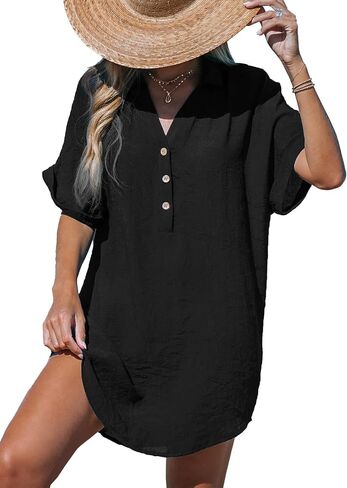 CUPSHE WOMENS SWIMSUT COVER UP V الرقبة قصيرة الأكمام الزر in Kuwait