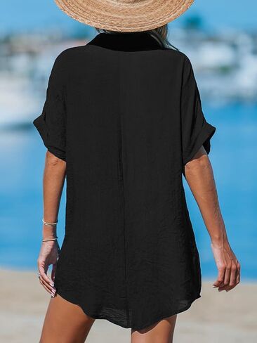 CUPSHE WOMENS SWIMSUT COVER UP V الرقبة قصيرة الأكمام الزر in Kuwait