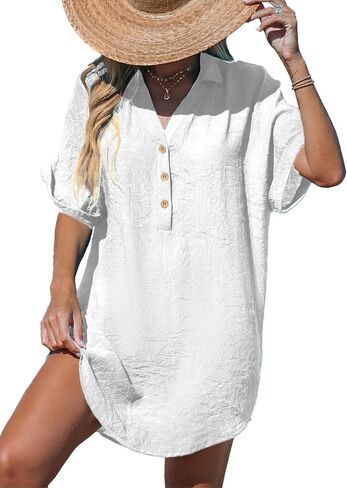 CUPSHE WOMENS SWIMSUT COVER UP V الرقبة قصيرة الأكمام الزر in Kuwait