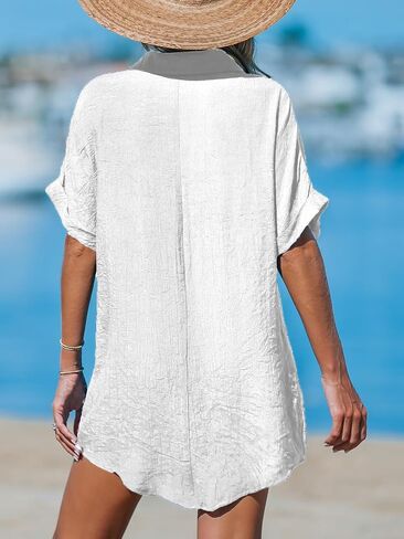 CUPSHE WOMENS SWIMSUT COVER UP V الرقبة قصيرة الأكمام الزر in Kuwait