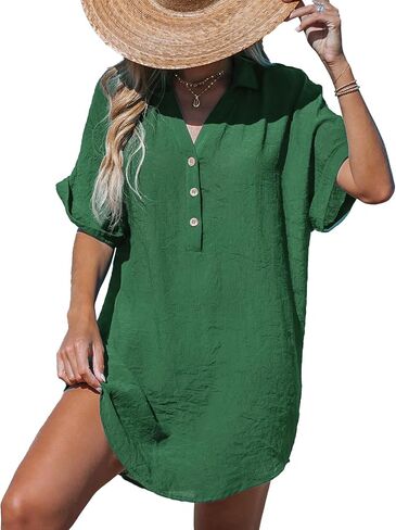 CUPSHE WOMENS SWIMSUT COVER UP V الرقبة قصيرة الأكمام الزر in Kuwait