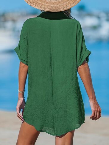 CUPSHE WOMENS SWIMSUT COVER UP V الرقبة قصيرة الأكمام الزر in Kuwait