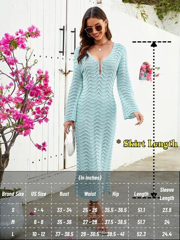 Women's 3D Wave Crochet Beach Cover-up, Heavyweight Dress with Elegant Drape, Bell Sleeve Deep-V Backless in Saudi Arabia