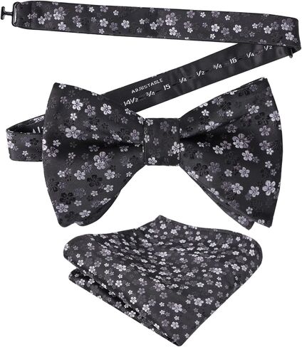 Alizeal Mens Pre-tied Floral Bow Tie Wedding Party Luxury Pocket Square Set in Saudi Arabia