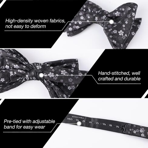 Alizeal Mens Pre-tied Floral Bow Tie Wedding Party Luxury Pocket Square Set in Saudi Arabia