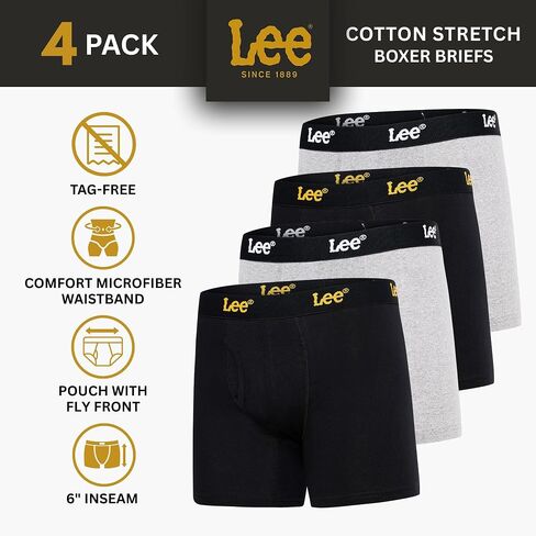 Lee Mens Intondwear 4 Pack Boxers for Men Cotton Stretch Boxer Binds in Kuwait