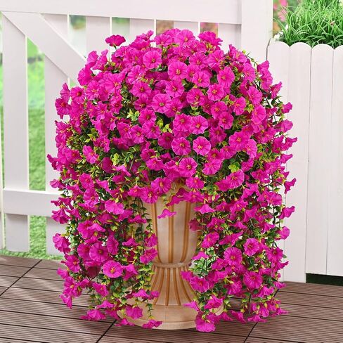 MARTINE MALL 2 Pcs Look Real Artificial Flowers for Outdoors, Realistic Artificial Hanging Flowers for Outdoors, UV Resistant Fake Hanging Plants Silk Petunia Faux Flowers for Porch Patio, Fuchsia in Saudi Arabia