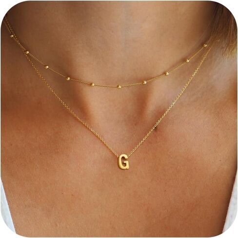 BAYLAY Initial Necklaces for Women - Dainty 18K Gold Filled Layered Initial Necklace Tiny A-Z Pendant Choker Necklace Trendy Cute Initial Letter Necklace Gold Jewelry Necklace for Women in Saudi Arabia