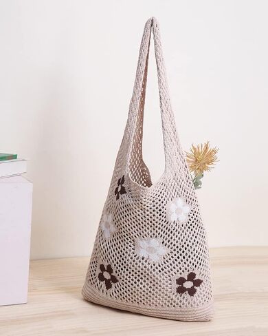 ENBEI Beach Bag Crochet Tote bag for Women,Aesthetic Boho Large Bag,Foldable&Lightweight,Shopping,Beach,Travel,Daily Use in Kuwait