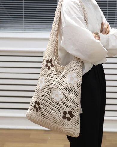 ENBEI Beach Bag Crochet Tote bag for Women,Aesthetic Boho Large Bag,Foldable&Lightweight,Shopping,Beach,Travel,Daily Use in Kuwait