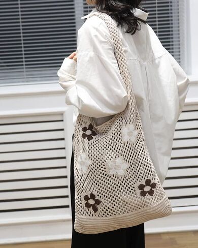 ENBEI Beach Bag Crochet Tote bag for Women,Aesthetic Boho Large Bag,Foldable&Lightweight,Shopping,Beach,Travel,Daily Use in Kuwait
