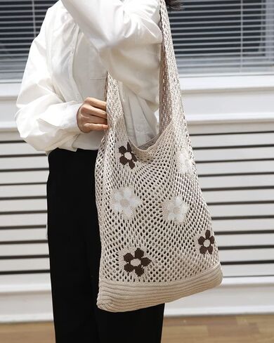 ENBEI Beach Bag Crochet Tote bag for Women,Aesthetic Boho Large Bag,Foldable&Lightweight,Shopping,Beach,Travel,Daily Use in Kuwait