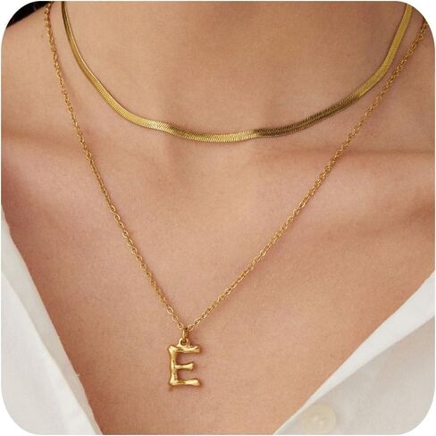 قلادة أولية لجناح السلطة للنساء سلسلة كابلات A-Z 26 Choker Herringbone 2 سلاسل مزدوجة مجموعة قلادة ذهبية عصرية in Kuwait