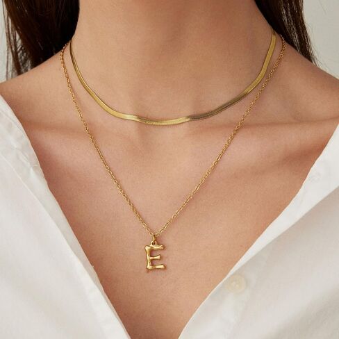 قلادة أولية لجناح السلطة للنساء سلسلة كابلات A-Z 26 Choker Herringbone 2 سلاسل مزدوجة مجموعة قلادة ذهبية عصرية in Kuwait