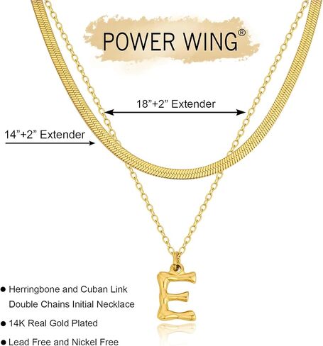قلادة أولية لجناح السلطة للنساء سلسلة كابلات A-Z 26 Choker Herringbone 2 سلاسل مزدوجة مجموعة قلادة ذهبية عصرية in Kuwait