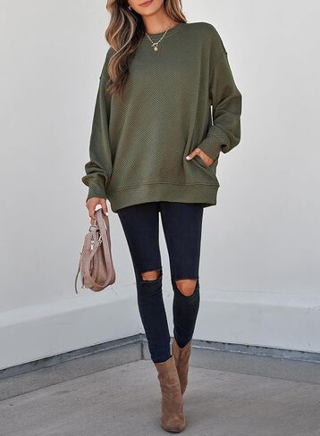 SHEWIN Womens Oversized Sweatshirt Fall Fashion 2024 Long Sleeve Tops Casual Crewneck Sweatshirts with Pockets in Saudi Arabia