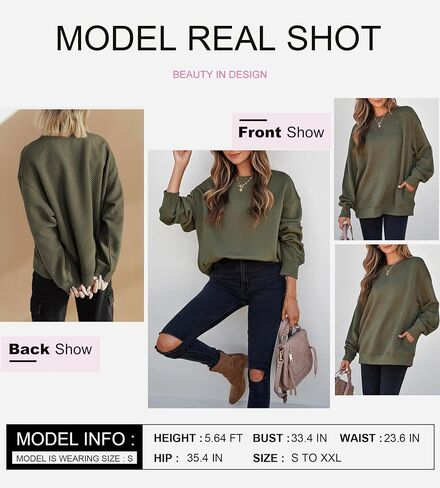 SHEWIN Womens Oversized Sweatshirt Fall Fashion 2024 Long Sleeve Tops Casual Crewneck Sweatshirts with Pockets in Saudi Arabia