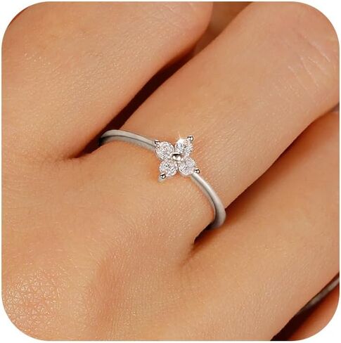CZ Lucky Leaf Ring for Women 925 Sterling Silver Dainty Lucky Ring to Daughter Mom 14K Gold Plated Simple Minimalist Stackable Rings for Mother Wife Birthday Wedding Jewelry in Saudi Arabia