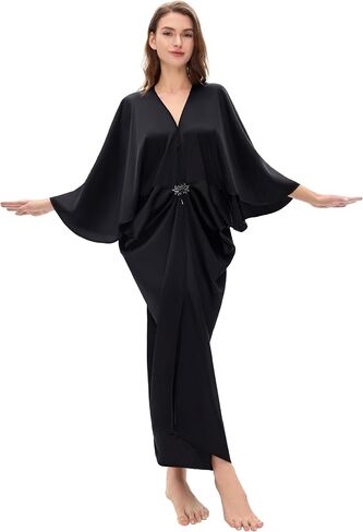 BABEYOND 1920s Satin Cocoon Gown - Hollywood Style Robe Great Gatsby Party Outfit Women's Batwing Sleeves Art Deco Coat Robe in Saudi Arabia